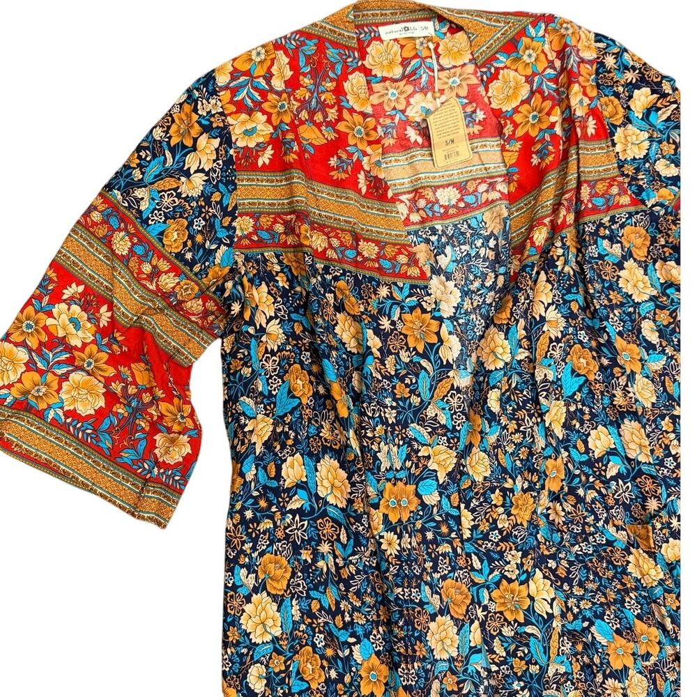 Natural Life Open Kimono Robe Jacket Boho Floral Long Duster S/M NWT - Picture 3 of 8